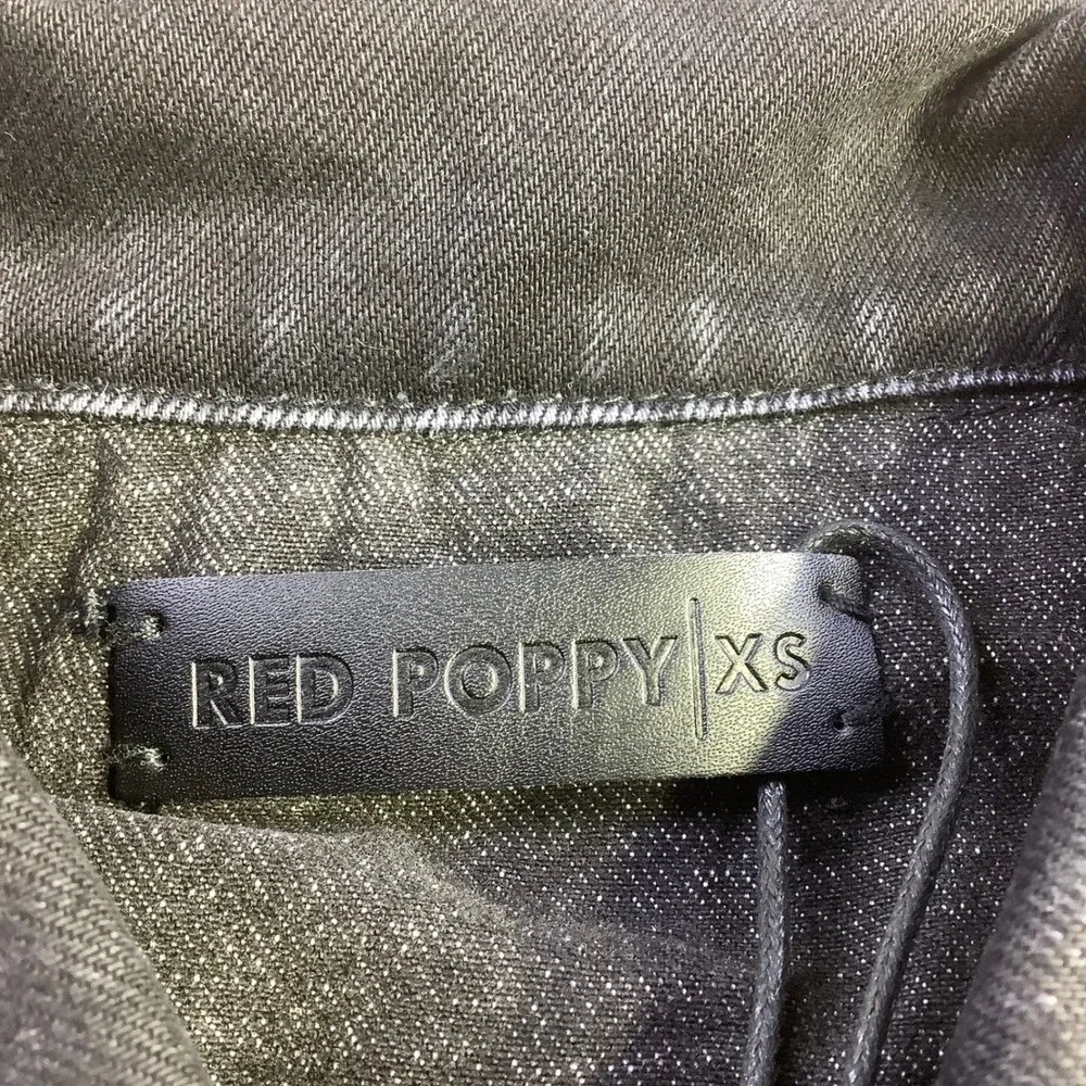 Red Poppy Mens Black Wash Embellished Graphic Denim‎ Jacket XS NWT